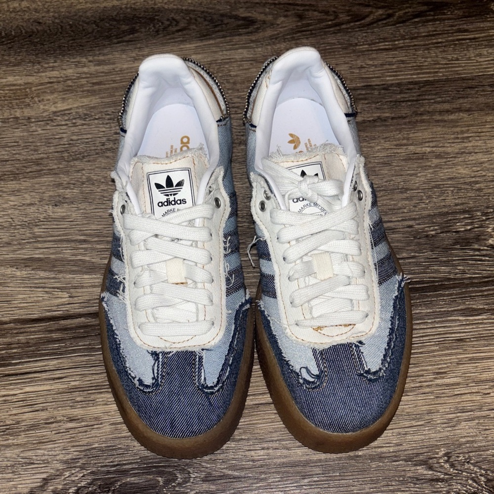 Adidas Blue Denim Sneakers with Brown Sole